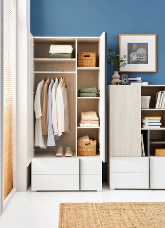 Szafa Remona 90 cm dąb wilton biały / biała idealna szafa z szufladami do pokoju młodzieżowego pojemna nowoczesny wygląd