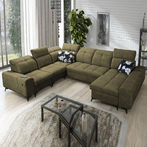 Narożnik z funkcją spania Buffalo VIII oliwkowy prawostronny wysokiej klasy narożnik do salonu z pojemnikami wysoka jakość wykonania