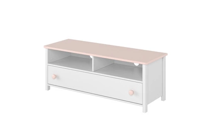 Szafka RTV Luna 120 cm biały / różowy stylowa szafka pod telewizor idealna do pokoju dziewczęcego o subtelnym wykończeniu