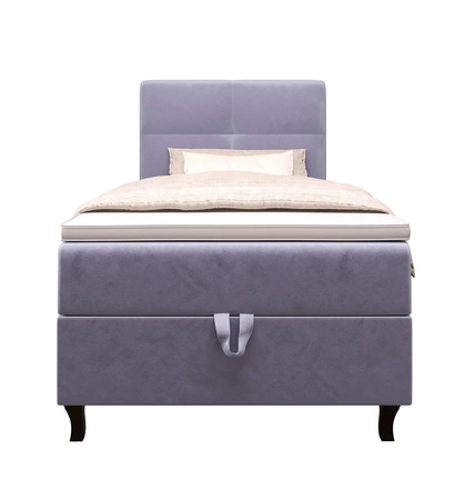 Łóżko kontynentalne Melba 100x200 błękitne w nowoczesnym skandynawskim stylu z tapicerowanym zagłówkiem łóżko z pojemnikiem