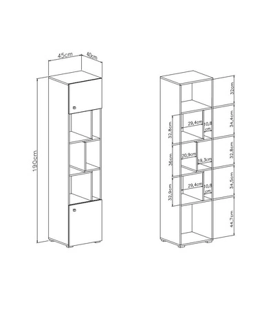 Regał Epsilon 45 cm beton / biały / dąb idealny do pokoju młodzieżowego stylowy i funkcjonalny regał na książki