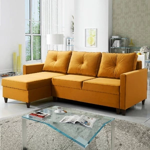 Narożnik z funkcją spania Terni żółty lewostronny praktyczny i funkcjonalny narożnik wyposażony w pojemne pojemniki na pościel