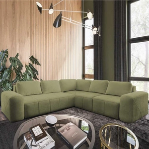 Narożnik z funkcją spania Bovec III oliwkowy prawostronny niezwykle stylowy narożnik rozkładany doskonały do przestronnego salonu