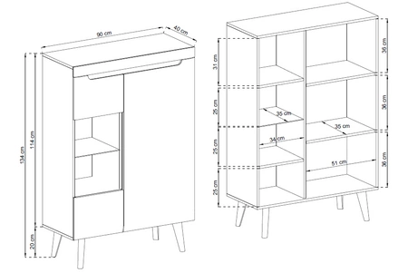 Witryna Atka 90 cm niska dąb artisan / czarny nowoczesny design w stylu skandynawskim wyposażony w system cichego domykania drzwiczek