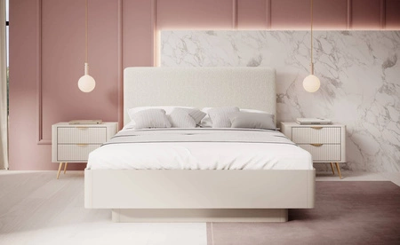 Łóżko Lante 160x200 cm z pojemnikiem na pościel beżowe idealne łóżko do sypialni wysoki tapicerowany zagłówek zapewnia komfort