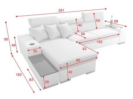 Narożnik z funkcją spania Provo granatowy / biały lewostronny narożnik z pojemnikiem na pościel i funkcjonalną dostawką