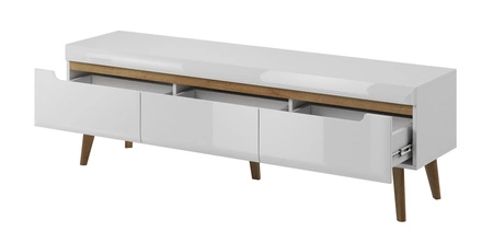 Szafka RTV Atka 160 cm dąb artisan / czarny nowoczesny design w stylu skandynawskim z systemem pełnego wysuwu szuflad