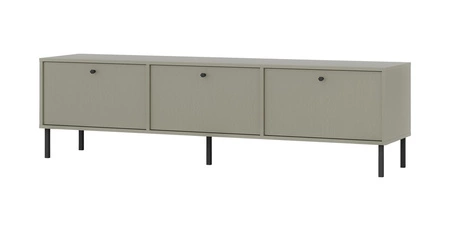 Meblościanka Kioto II eukaliptus stylowy design mebli do salonu eleganckie meble wsparte na metalowych czarnych nogach subtelne uchwyty