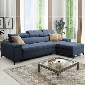 Narożnik z funkcją spania Bolmso niebieski prawostronny narożnik z dwoma pojemnikami na pościel praktyczna szuflada w boczku mebla