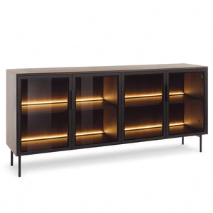 Komoda Lumi 181 cm dąb dunin nowoczesna komoda o prostym kształcie oryginalne fronty z hartowanego szkła antisol metalowe uchwyty