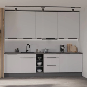 Zestaw mebli kuchennych Corato Ant 300 cm stylowe szafki kuchenne z frontami wykonanymi w technologii anti fingerprint metalowe uchwyty