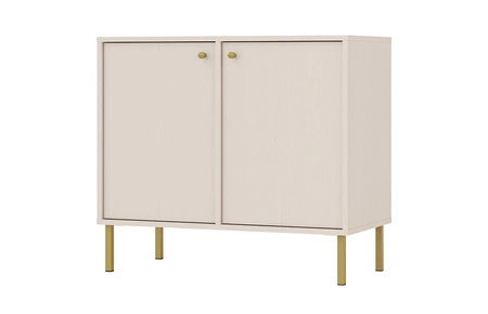 Komoda Kioto II 84 cm beżowa minimalistyczny design doskonała propozycja komody do sypialni lub salonu złote uchwyty