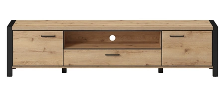 Szafka RTV Aktiv 210 cm dąb taurus / czarny stylowa szafka pod telewizor o industrialnym charakterze metalowe czarne uchwyty