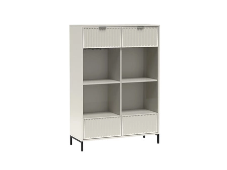 Zestaw mebli do salonu Linka beżowy stylowe meble z ciekawym wzorem na frontach w postaci frezowanych ryfli czarne metalowe nogi