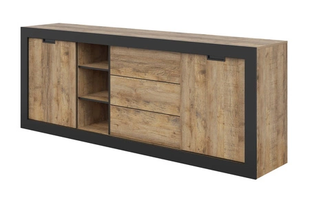 Zestaw mebli do salonu Tudor dąb samdal / czarny stylowe meble o ciekawym designie z drzwiami przesuwnymi meblościanka do salonu