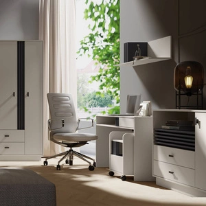 Zestaw mebli biurowych Estan beżowy / antracyt stylowe meble o minimalistycznym designie modna kolorystyka metalowe uchwyty