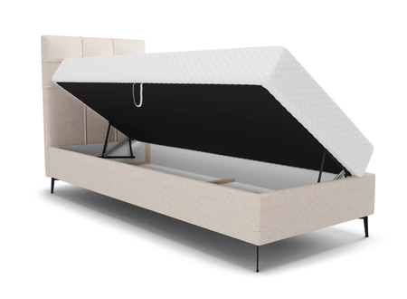 Łóżko kontynentalne Irvine 80x200 beżowe stylowe łóżko z pojemnikiem na pościel i wysokim wezgłowiem zachwyca eleganckim designem