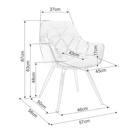 Krzesło tapicerowane Cherry 43x45 cm czarne nowoczesne oraz funkcjonalne krzesło kubełkowe z metalowymi nogami