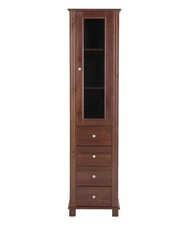 Słupek łazienkowy Retro 45 cm brązowy drewniana szafka do łazienki w eleganckim stylu pojemne szuflady srebrne metalowe uchwyty