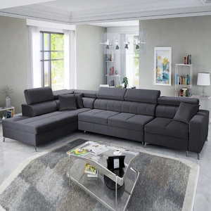 Narożnik z funkcją spania Nausa X grafitowy lewostronny narożnik z dwoma pojemnikami na pościel wykonanie z tkaniny typu velvet