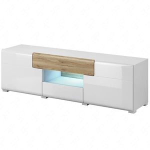 Szafka RTV Toledo 159 cm biała / biały połysk / san remo nowoczesna szafka pod telewizor w stylu skandynawskim