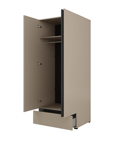 Szafa Cross 89 cm ciemny beżowy prosta forma w nowoczesnym wydaniu idealna szafa do sypialni lub garderoby geometryczny kształt pojemna szuflada