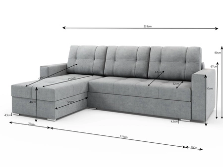 Narożnik z funkcją spania Aldo szary lewostronny gwarantuje najwyższy komfort i funkcjonalność