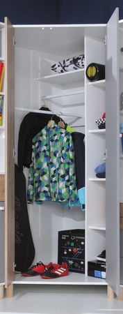 Szafa narożna Beja biała / dąb artisam / szara idealna do pokoju młodzieżowego bardzo użytkowa oraz posiada nowoczesny wygląd