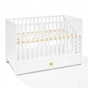 Łóżeczko niemowlęce z szufladą Heart 120x60 cm białe łóżeczko do pokoju niemowlęcego wykonane z litego drewna bukowego