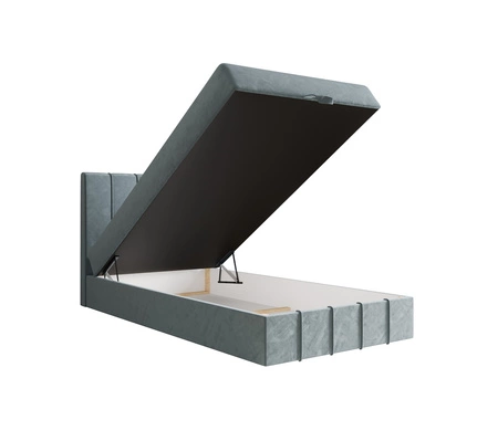 Łóżko kontynentalne Casey 90x200 turkusowe w nowoczesnym skandynawskim stylu z tapicerowanym zagłówkiem łóżko z pojemnikiem