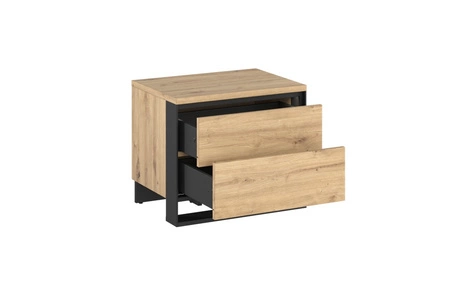 Szafka nocna Quant dąb artisan / czarny idealna szafka z szufladami do sypialni w stylu industrialnym dyskretne oświetlenie LED