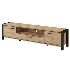 Szafka RTV Aktiv 210 cm dąb taurus / czarny stylowa szafka pod telewizor o industrialnym charakterze metalowe czarne uchwyty