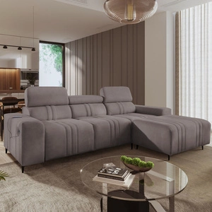 Narożnik z funkcją spania Castel szary brąz prawostronny komfortowy i stylowy narożnik rozkładany z pojemnikiem na pościel