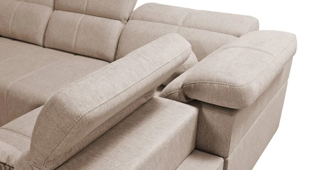 Narożnik z funkcją spania Tesalia III szary popiel prawostronny komfortowy narożnik z przesuwanym oparciem dwa pojemniki na pościel