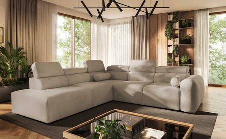 Narożnik z funkcją spania Cantare IX beżowy lewostronny komfortowy narożnik rozkładany nowoczesny design pluszowa tkanina