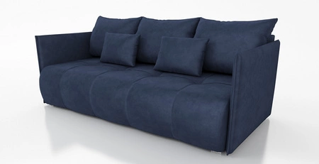Kanapa rozkładana Selva niebieska funkcjonalna sofa do salonu z pojemnikiem na pościel velvetowa tkanina o eleganckiej strukturze