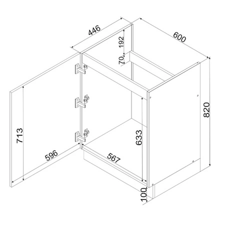 Szafka kuchenna pod zlewozmywak Clara D60 ZL czarne metalowe uchwyty szafka do kuchni odporna na działanie wilgoci i uszkodzenia