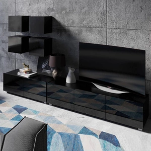 Meblościanka Apulia XVIII czarny połysk wyjątkowo stylowa meblościanka proste bryły wpisujące się w każde wnętrze