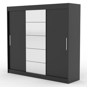 Szafa przesuwna z lustrem Erwin 235 cm czarna pojemna i stylowa szafa do sypialni z wewnętrznymi szufladami solidne wykonanie