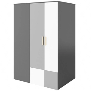 Szafa narożna Pok grafit / szary / biały / buk ibsen prawa garderoba do pokoju młodzieżowego z wewnętrznym oświetleniem i lustrem