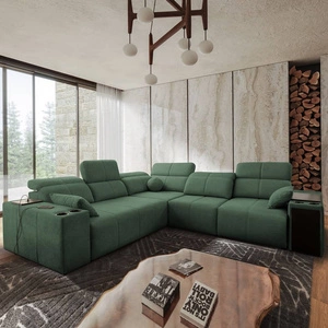 Narożnik z funkcją spania Tesalia III miętowy prawostronny komfortowy narożnik z przesuwanym oparciem dwa pojemniki na pościel