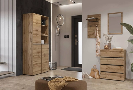Zestaw mebli do przedpokoju Cross dąb wotan nowoczesny design funkcjonalna oraz praktyczna garderoba do przedpokoju
