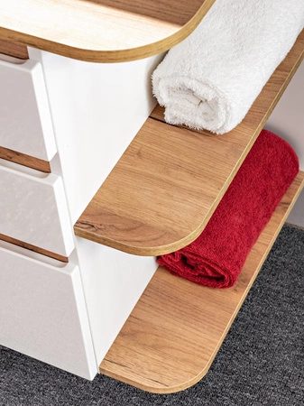 Szafka pod umywalkę nablatową Platinum 94 cm biały połysk / dąb craft złoty wysokiej jakości szafka łazienkowa z szufladami