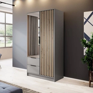 Szafa z lustrem Aspen 105 cm szara / lamele w kolorze dąb artisan nowoczesny design mebla drzwi szafy ozdobione lamelami