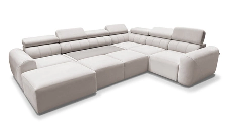 Narożnik z funkcją spania Cantare VIII Lux łososiowy lewostronny designerski narożnik z elektrycznie podnoszonym podnóżkiem