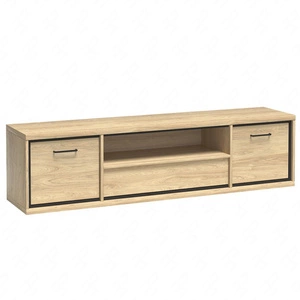 Szafka RTV Mediolan 181 cm hikora elegancka szafka wzbogacona o stylowe czarne dodatki szuflada z systemem push to open