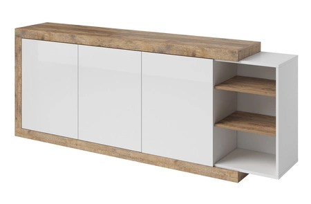 Komoda Sintra 220 cm dąb samdal / biały połysk funkcjonalna idealna do wnętrz w stylu nowoczesnym bezuchwytowy system push to open