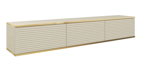 Szafka RTV wisząca Luxury 175 cm beżowa stylowy ryflowany front korpus zwieńczony złotą listwą zachwyci miłośników eleganckich aranżacji