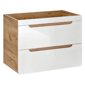 Szafka pod umywalkę Aruba 80 cm dąb craft złoty / biały połysk modna szafka z szufladami o owalnym kształcie solidne wykonanie
