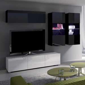 Meblościanka Apulia VI biały połysk / czarny połysk wyjątkowo stylowa meblościanka proste bryły wpisujące się w każde wnętrze